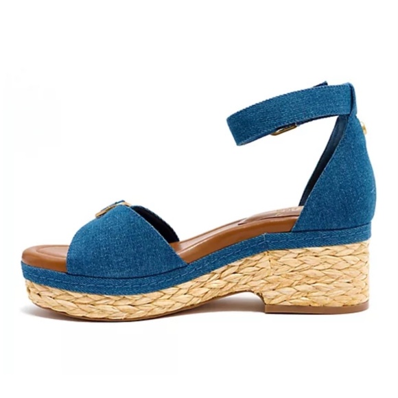 Vince Camuto Meterry Adjustable Wedge Sandals Denim SZ 9 - Picture 2 of 16